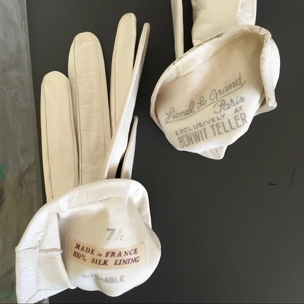 Vintage White Leather Gloves Lionel Le Grand Bonwit Teller Beverly Hills 7 1/2